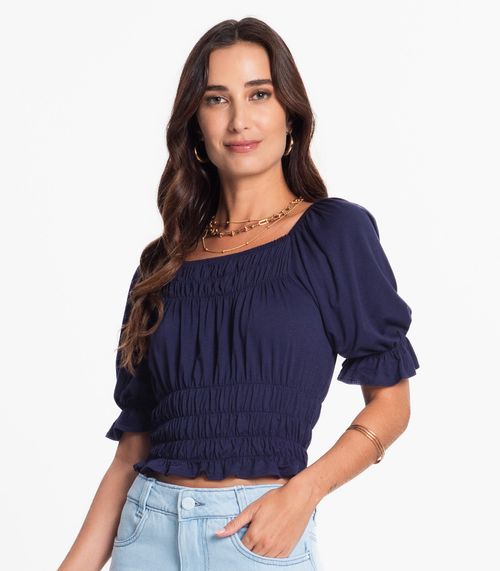 Blusa Com Elástico Feminina Viscotorcion Endless Azul