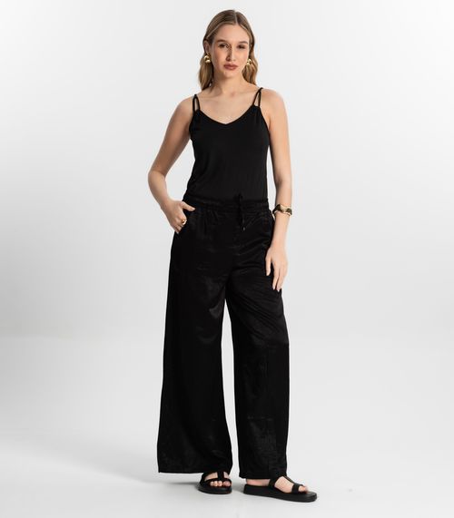 Calça Feminina Pantalona Em Viscopoly Endless Preto