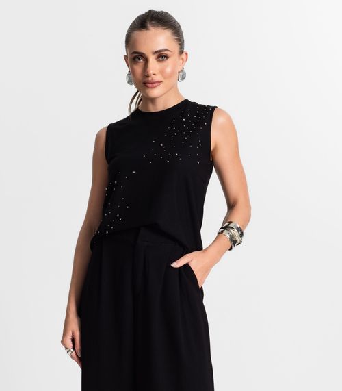 Regata Feminina Com Strass Endless Preto