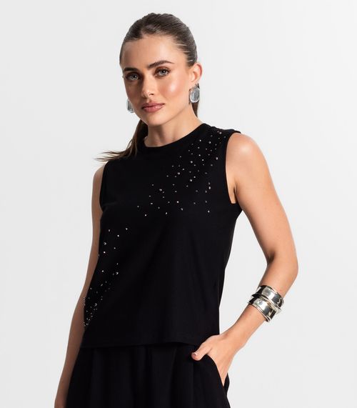 Regata Feminina Com Strass Endless Preto