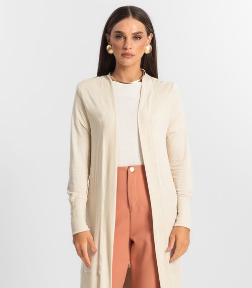 Cardigan Alongado Tricot Feminino Endless Bege