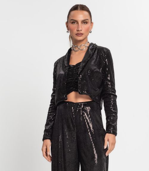 Blazer Feminino Em Paetê Endless Preto
