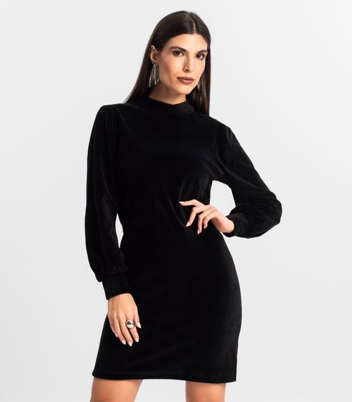 Vestido Curto Plush Manga Longa Endless Preto
