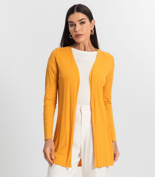 Cardigan Feminino Ribana Canelada Endless Amarelo