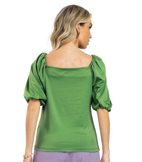 Blusa Feminina Manga Bufante Malha Soft Endless Verde