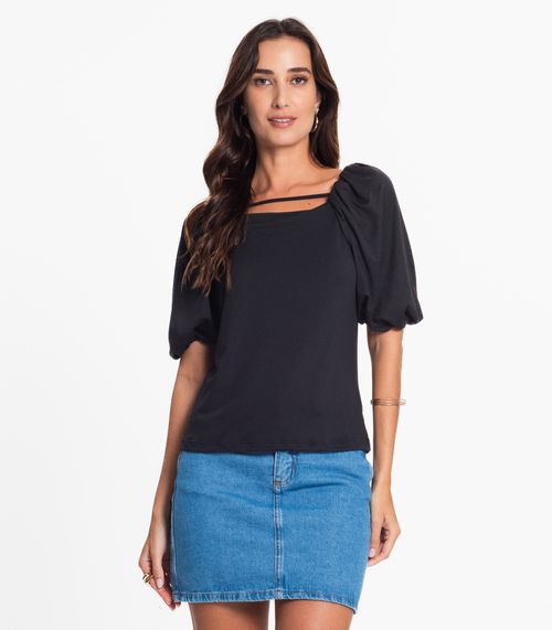 Blusa Feminina Manga Bufante Malha Soft Endless Preto