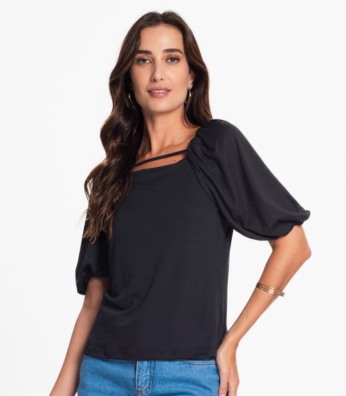 Blusa Feminina Manga Bufante Malha Soft Endless Preto