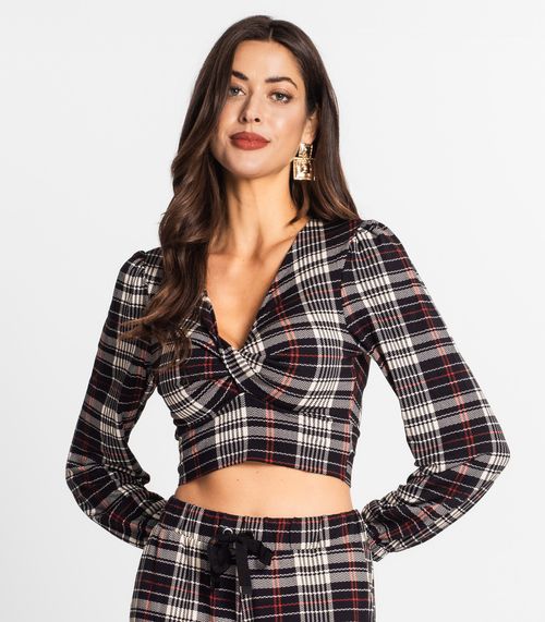 Blusa Xadrez Manga Longa Feminina Endless Preto