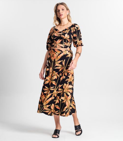 Saia Midi Feminina Estampada Endless Preto