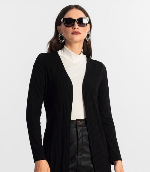 Cardigan Feminino Ribana Canelada Endless Preto