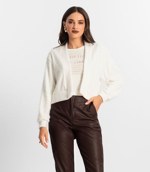 Cardigan Feminino Tricô Felpudo Endless Bege