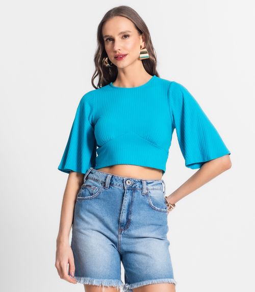 Blusa De Ribana Canelada Feminina Endless Azul