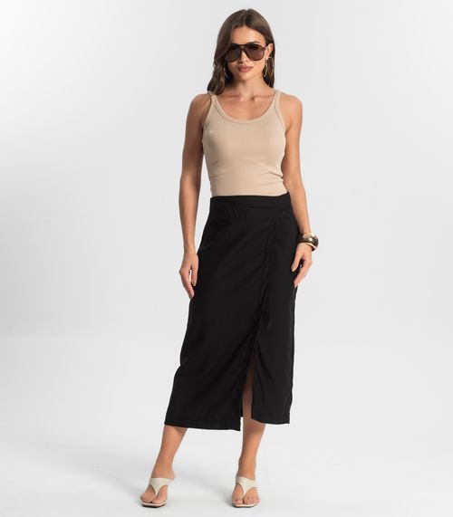 Saia Midi Com Fenda Endless Preto