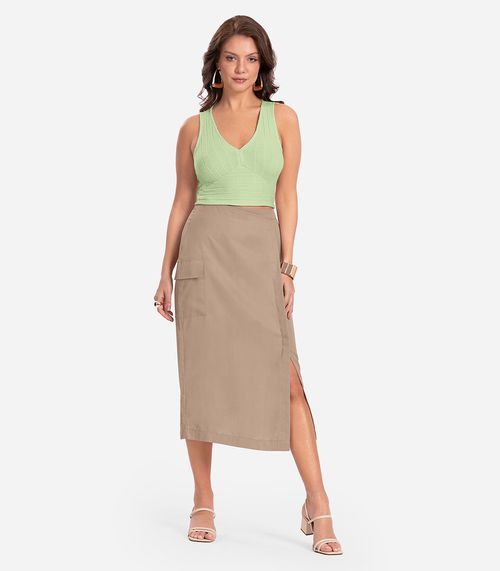 Saia Midi Com Fenda Endless Marrom