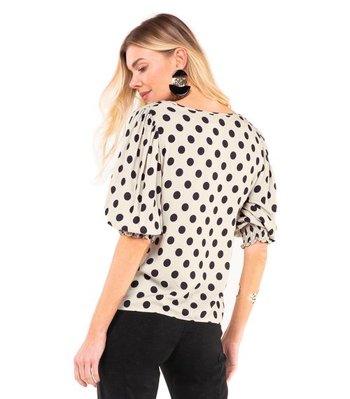 Camisa Feminina Poá Mangas 3/4 Endless Bege