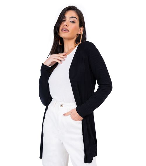 Cardigan Feminino Ribana Canelada Endless Preto