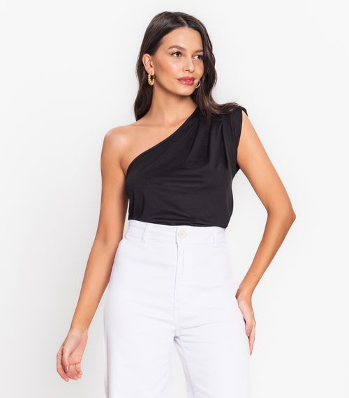 Regata Um Ombro Só Feminina Malha Soft Endless Preto