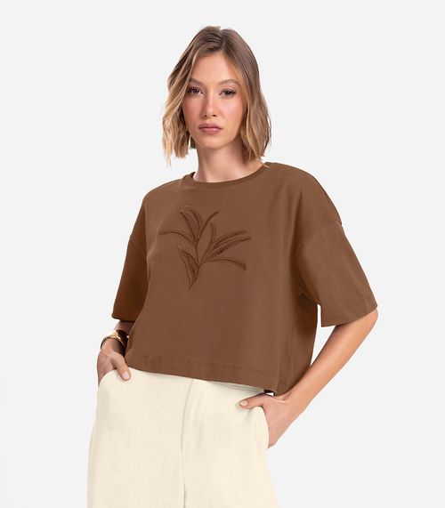 Blusa Feminina Com Bordado Endless Marrom