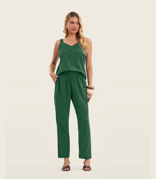 Calça Feminina Em Linho Com Bolsos Endless Verde