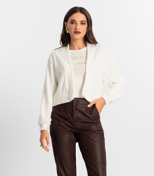Cardigan Feminino Tricô Felpudo Endless Bege