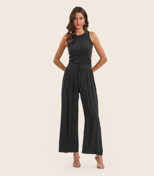Calça Pantalona Feminina Em Viscose Endless Preto