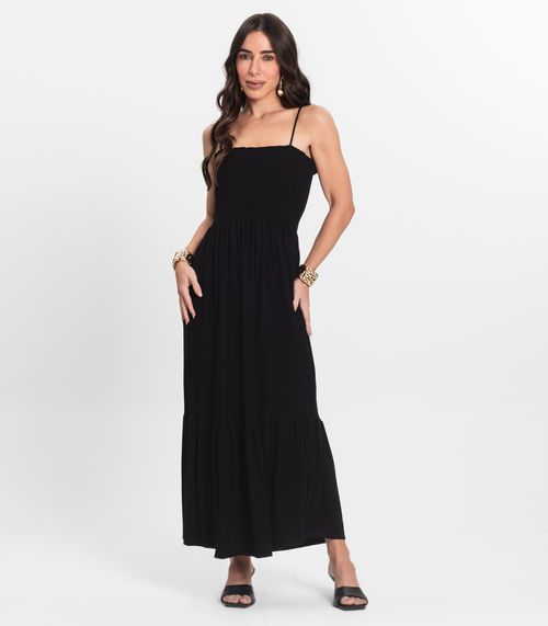 Vestido Midi Feminino Decote Quadrado Endless Preto