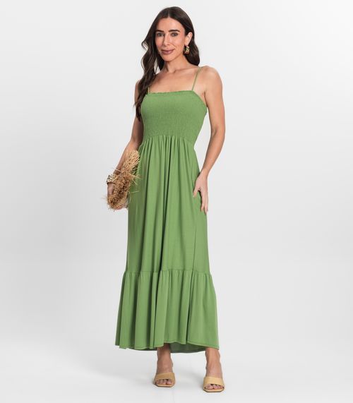 Vestido Midi Feminino Decote Quadrado Endless Verde