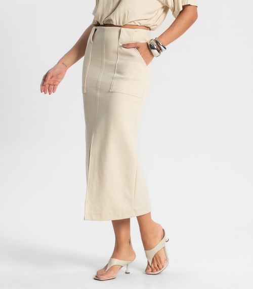 Saia Midi Com Bolso Endless Bege