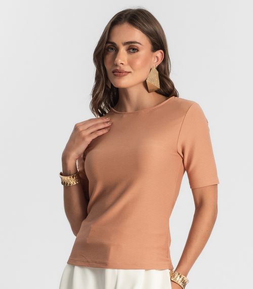 Blusa Feminina Manga Curta em Poly Endless Marrom