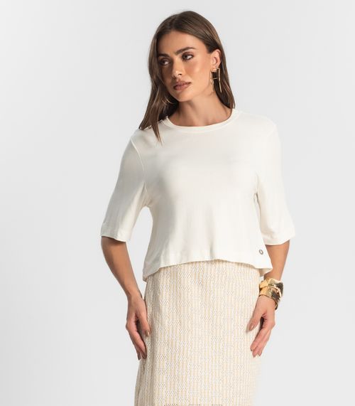 Blusa Feminina Manga Curta em Molecotton Endless Bege