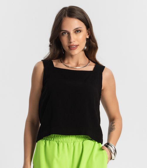 Regata Feminina Em Linho Endless Preto
