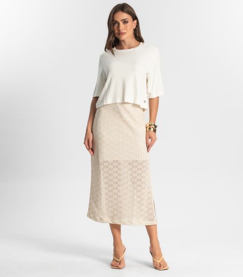 Saia Midi Em Tricot Endless Bege