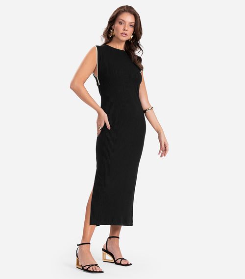 Vestido Midi Em Ribana Canelada Endless Preto