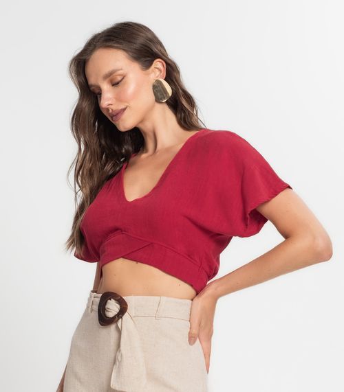 Blusa Cropped Feminina Em Linho Endless Vermelho