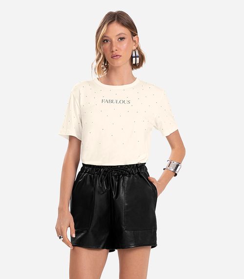 Camiseta Feminina Com Strass Endless Bege