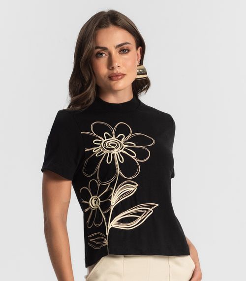 T- Shirt Feminina Com Detalhes Endless Preto