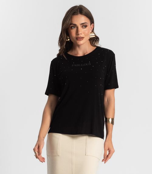 Camiseta Feminina Com Strass Endless Preto