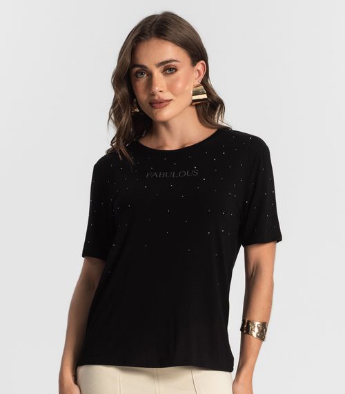 Camiseta Feminina Com Strass Endless Preto