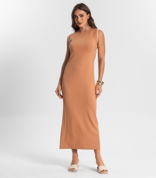 Vestido Midi Em Ribana Canelada Endless Marrom