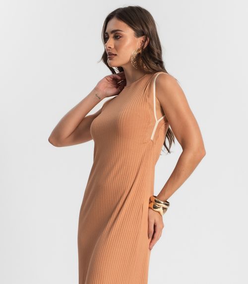 Vestido Midi Em Ribana Canelada Endless Marrom