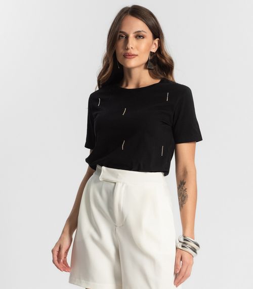 Camiseta Feminina Com Strass Endless Preto