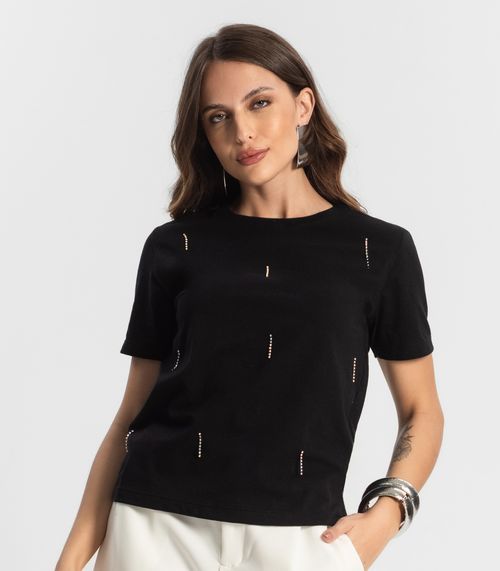 Camiseta Feminina Com Strass Endless Preto