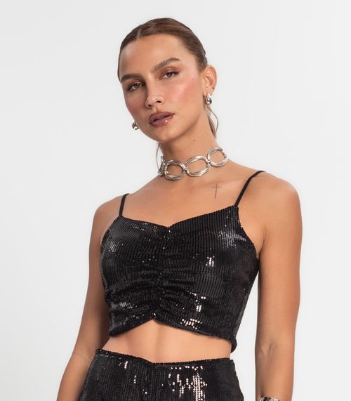 Top Cropped Em Paetê Endless Preto