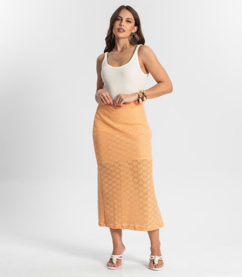 Saia Midi Em Tricot Endless Laranja