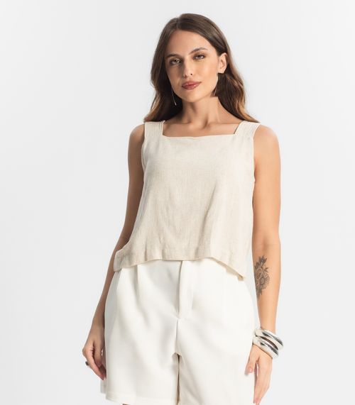 Regata Feminina Em Linho Endless Bege