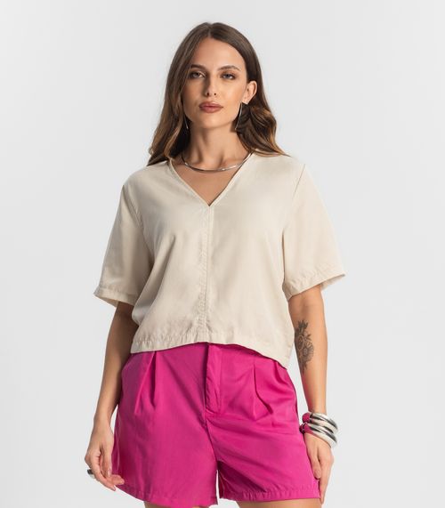 Blusa Feminina Manga Curta Endless Bege