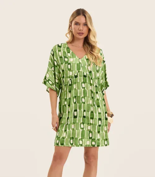 Vestido Curto Feminino Estampado Decote V Endless Verde
