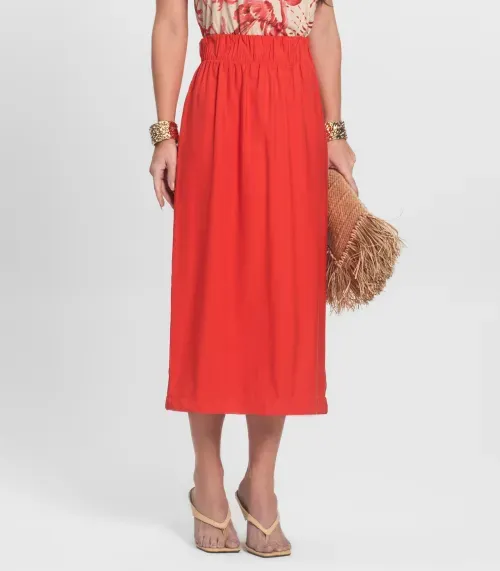 Saia Midi Feminina Em Alfaiataria Endless Laranja