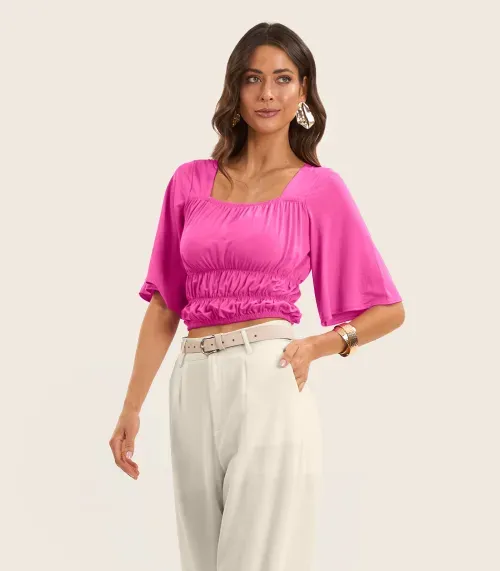 Blusa Cropped Feminina com Manga Ampla Endless Rosa