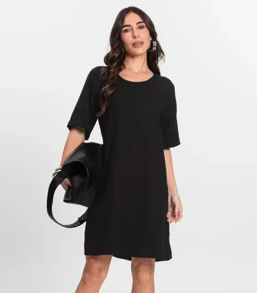 Vestido Curto Feminino Gola Redonda Endless Preto